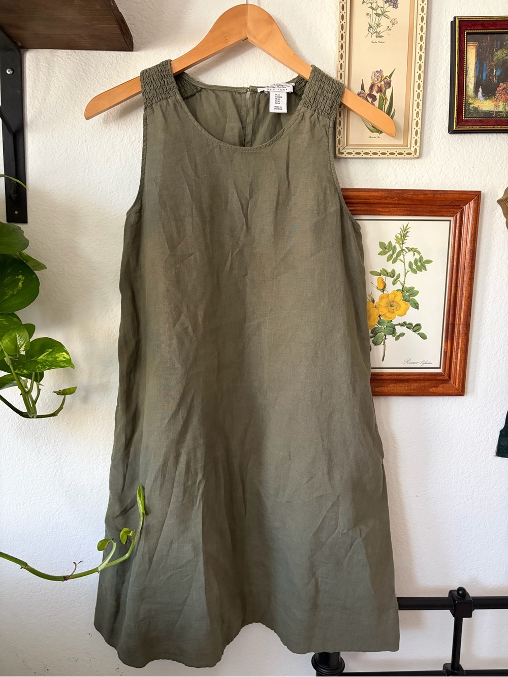 Nicole Miller Linen Dress w/ Pockets – Olive Green | Effortless & Breathable - M
